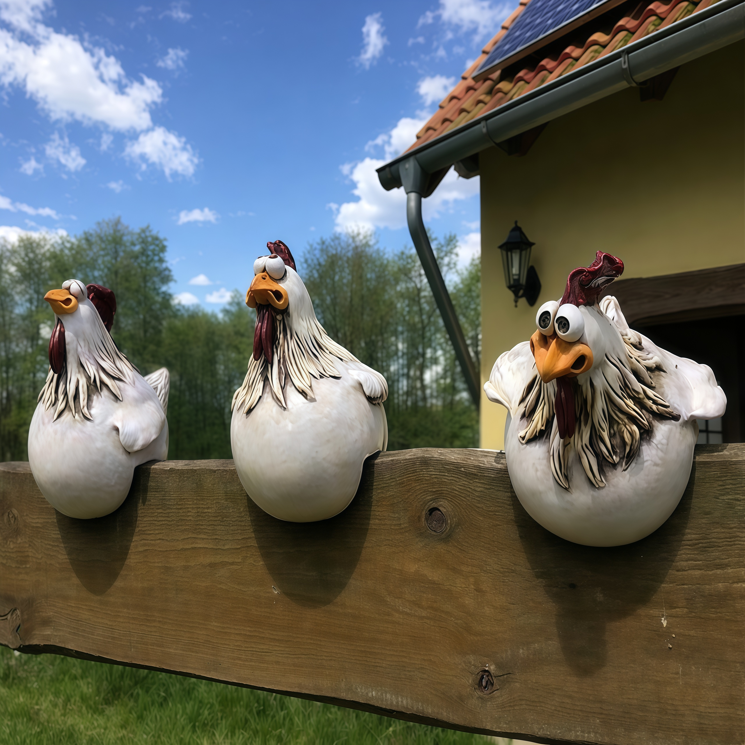 Resin Fence Chicken Sculpture