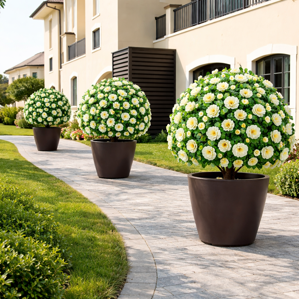 Lifelike Floral Topiary Tree