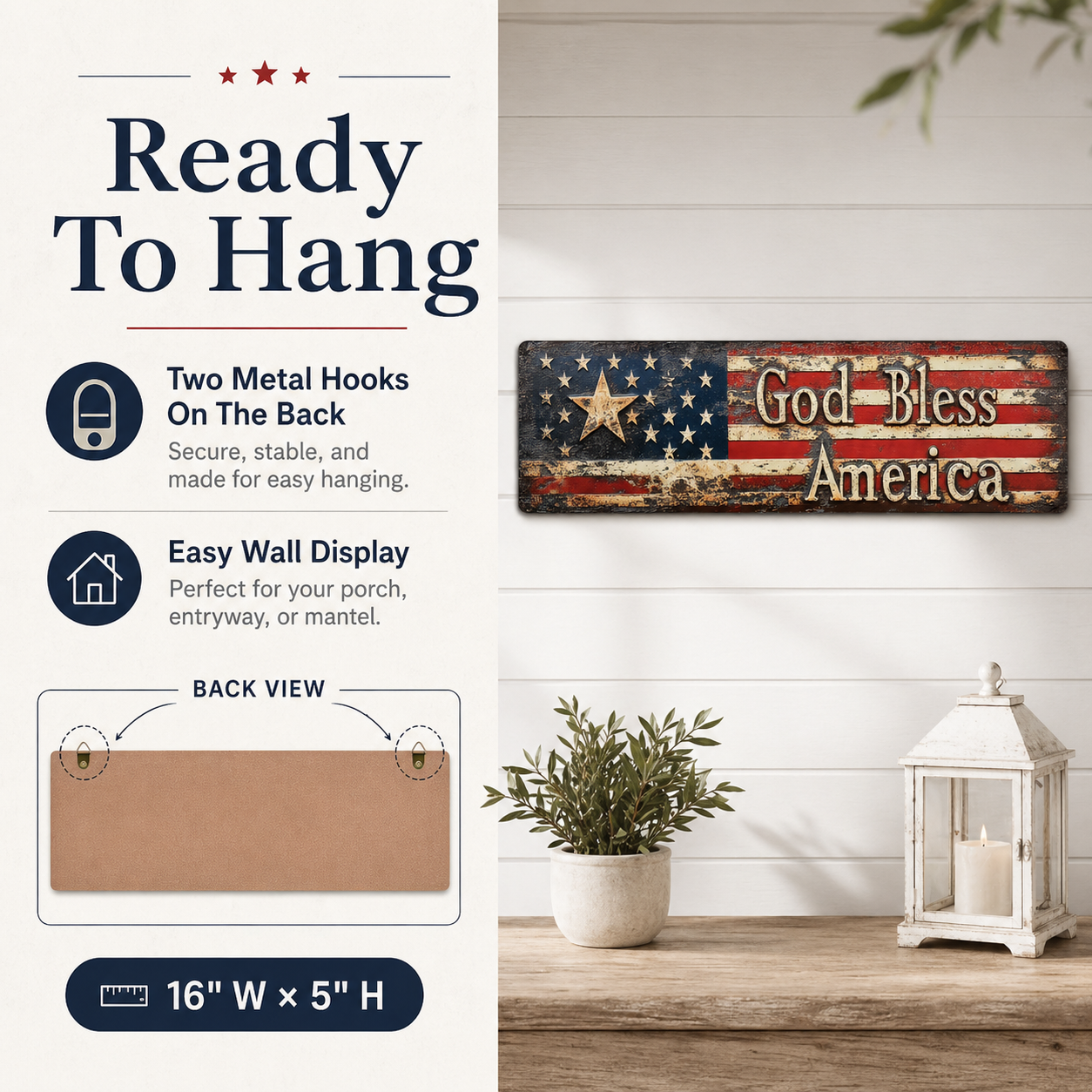 Rustic “God Bless America” Patriotic Wall Sign