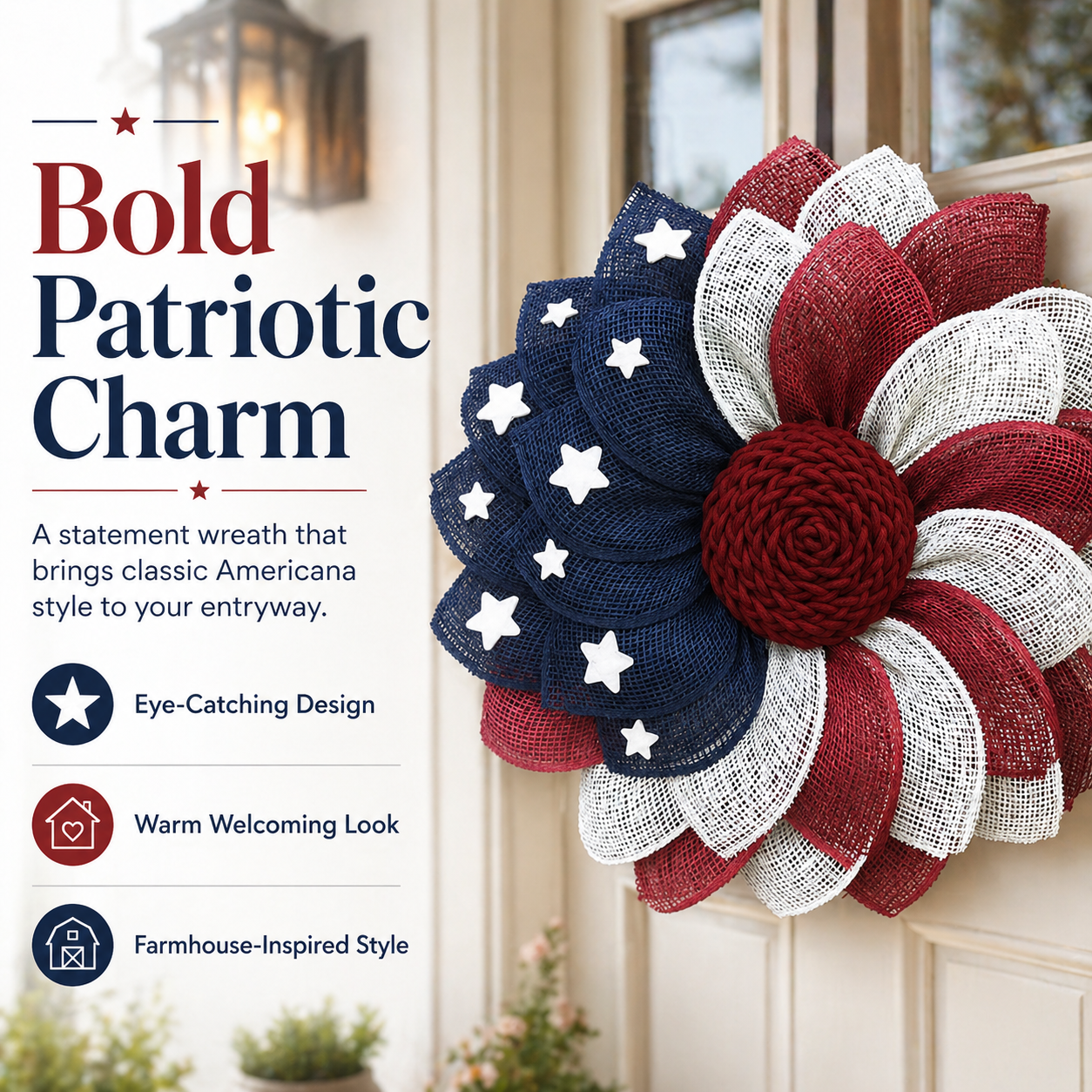 Patriotic Burlap Flower Wreath