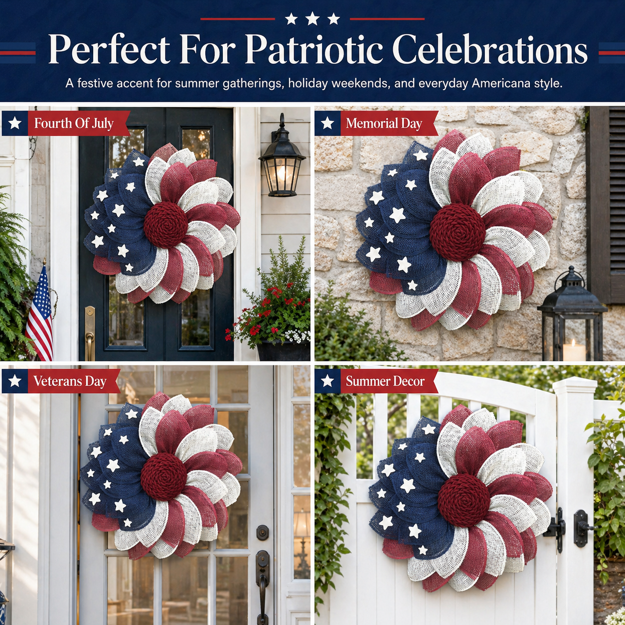 Patriotic Burlap Flower Wreath