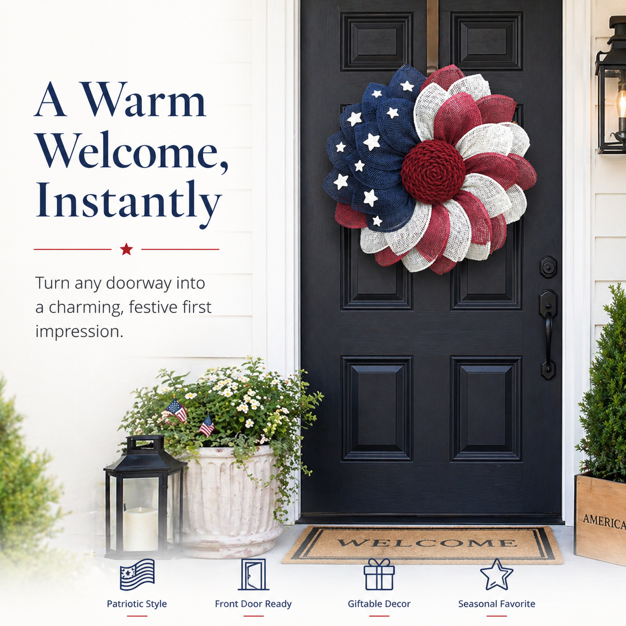 Patriotic Burlap Flower Wreath