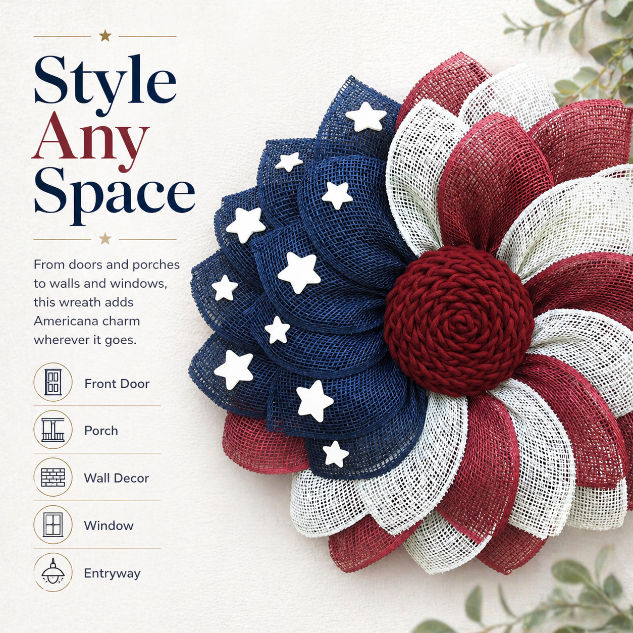 Patriotic Burlap Flower Wreath