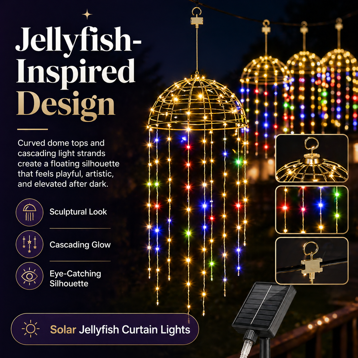 4 Hanging Lights Solar Jellyfish Curtain Lights