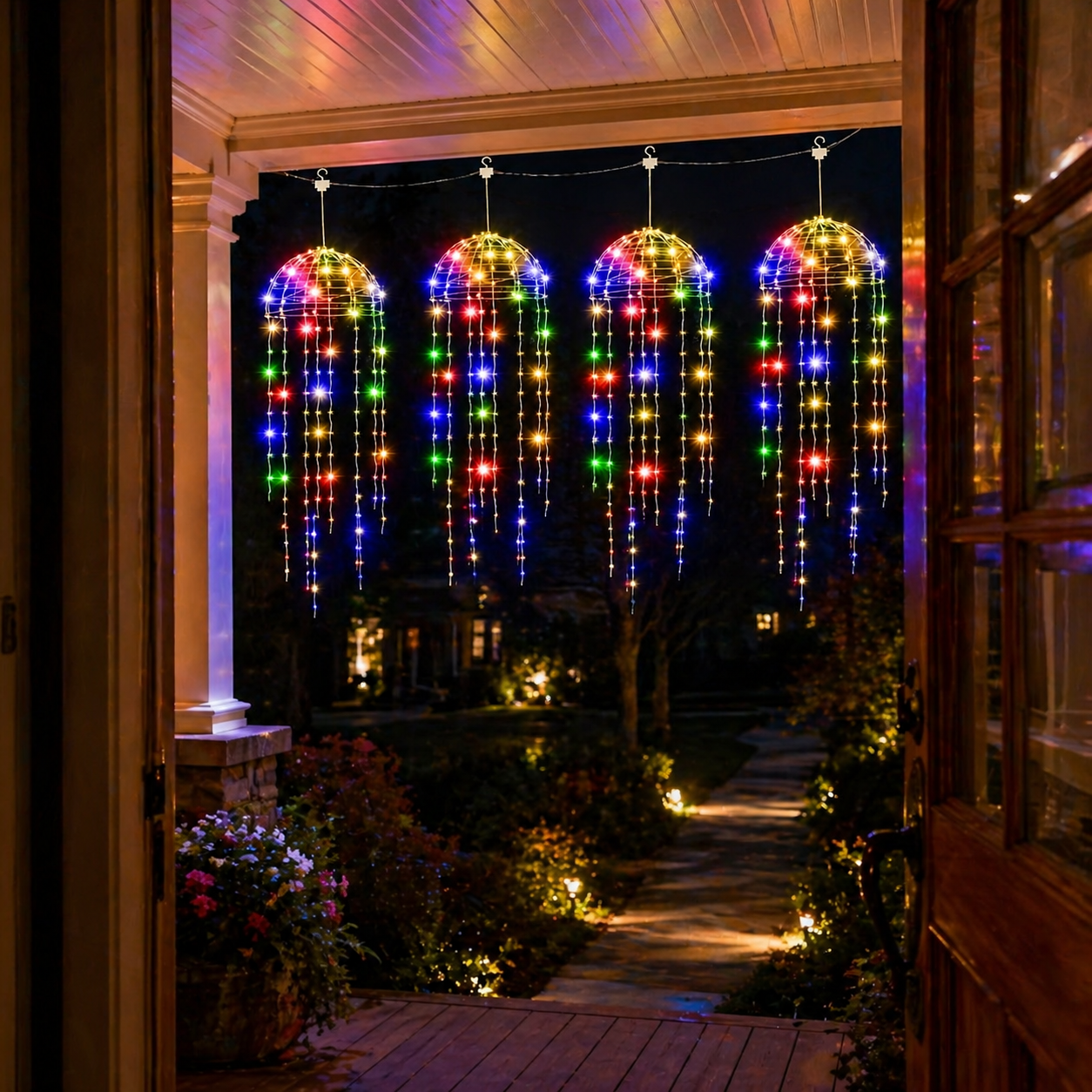 4 Hanging Lights Solar Jellyfish Curtain Lights