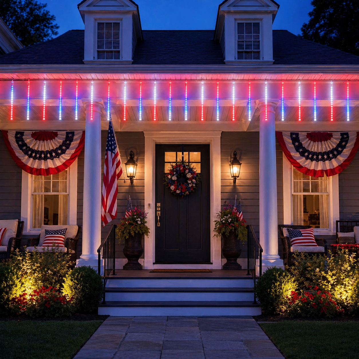 8 Tubes 144LEDs Red, White & Blue Solar Meteor Shower Lights