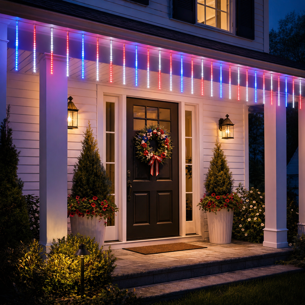 8 Tubes 144LEDs Red, White & Blue Solar Meteor Shower Lights