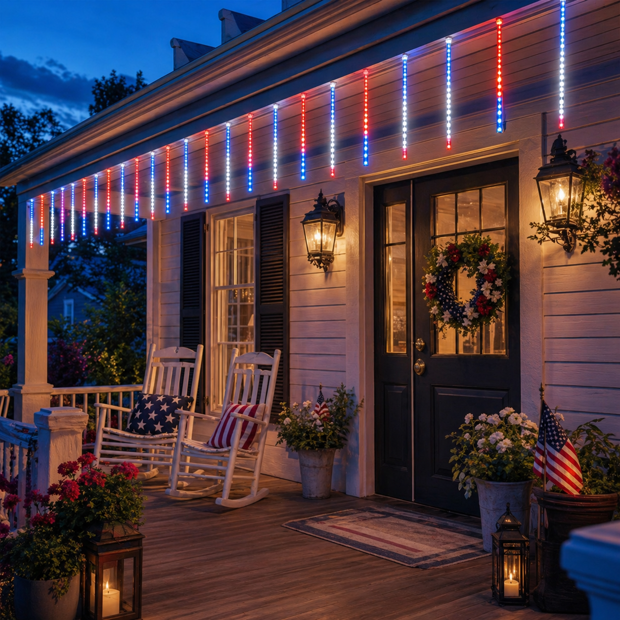 8 Tubes 144LEDs Red, White & Blue Solar Meteor Shower Lights