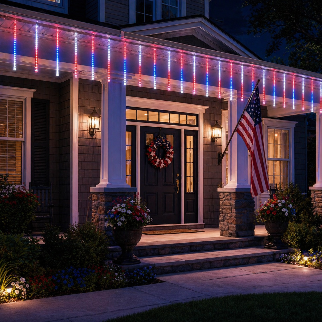 8 Tubes 144LEDs Red, White & Blue Solar Meteor Shower Lights