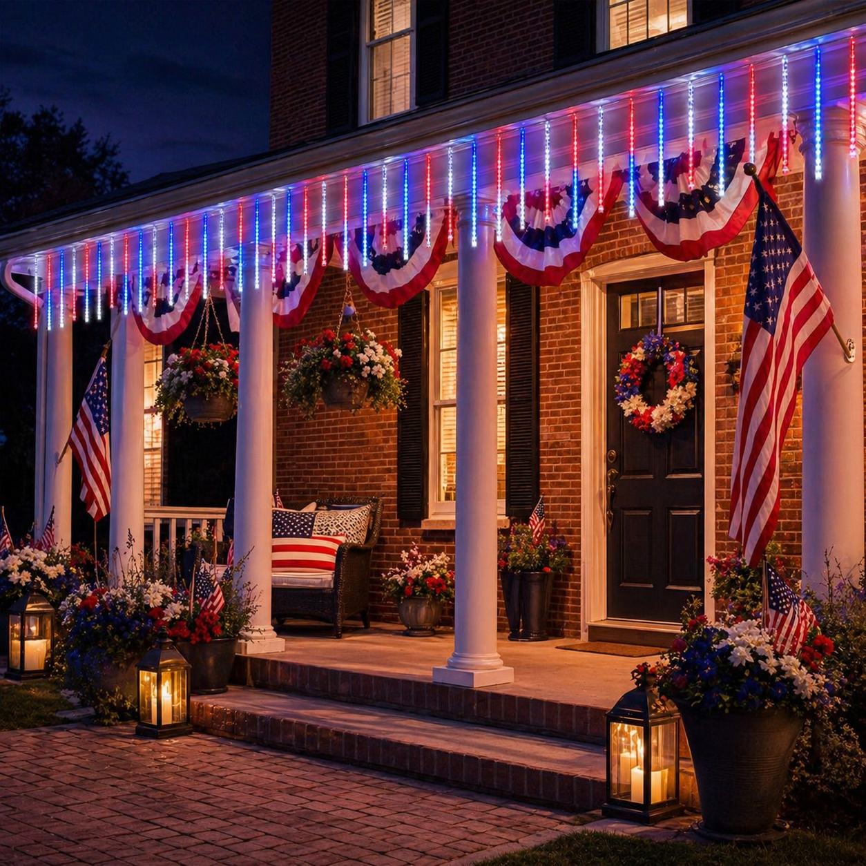 8 Tubes 144LEDs Red, White & Blue Solar Meteor Shower Lights