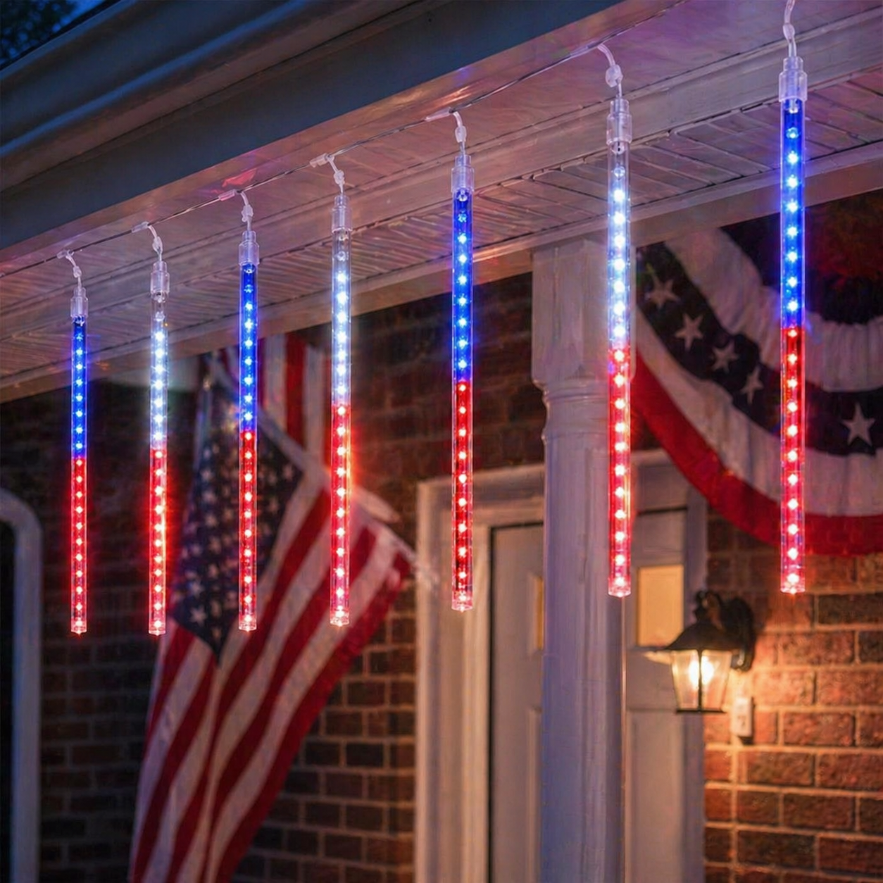 8 Tubes 144LEDs Red, White & Blue Solar Meteor Shower Lights