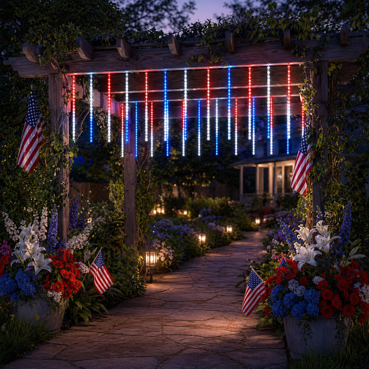 8 Tubes 144LEDs Red, White & Blue Solar Meteor Shower Lights