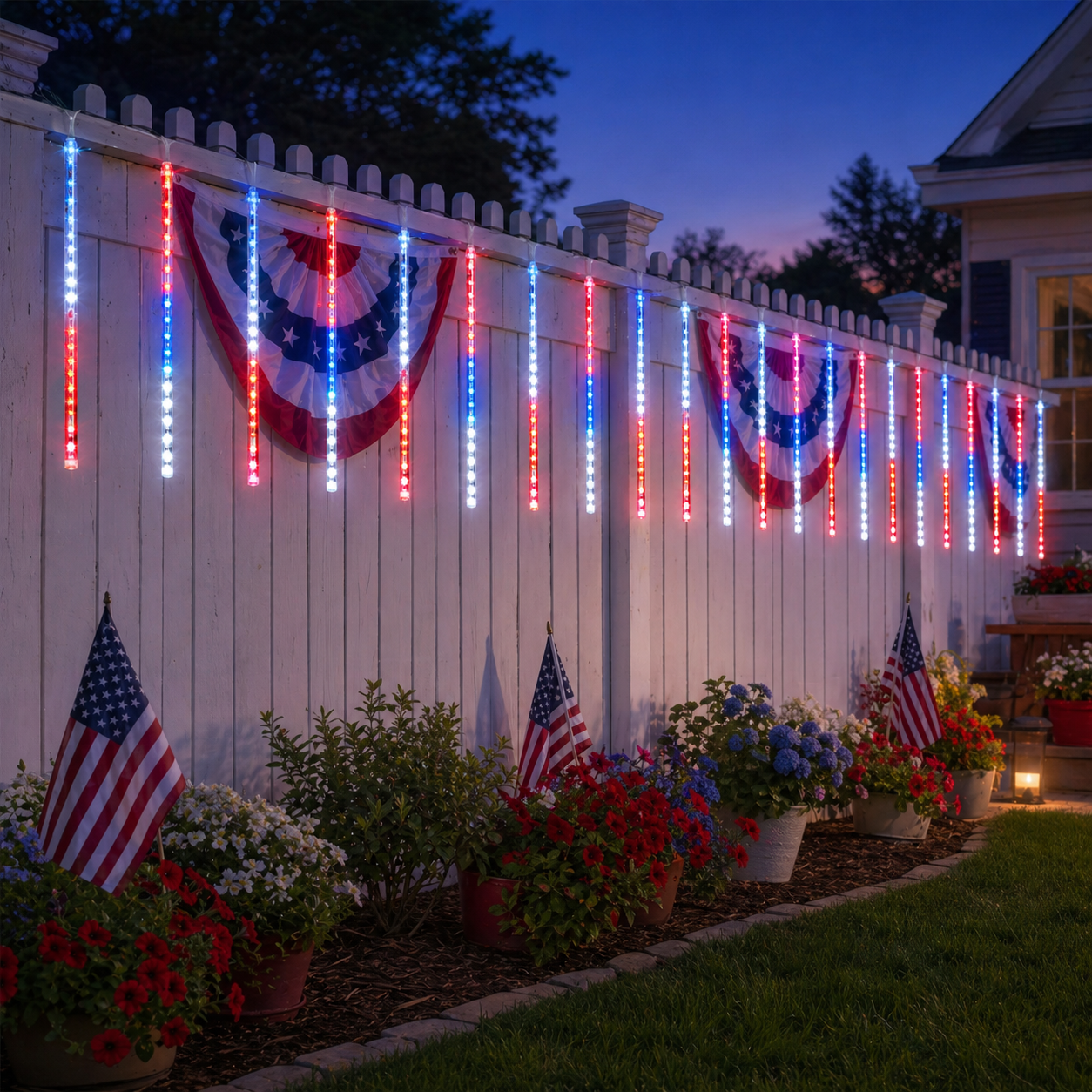 8 Tubes 144LEDs Red, White & Blue Solar Meteor Shower Lights