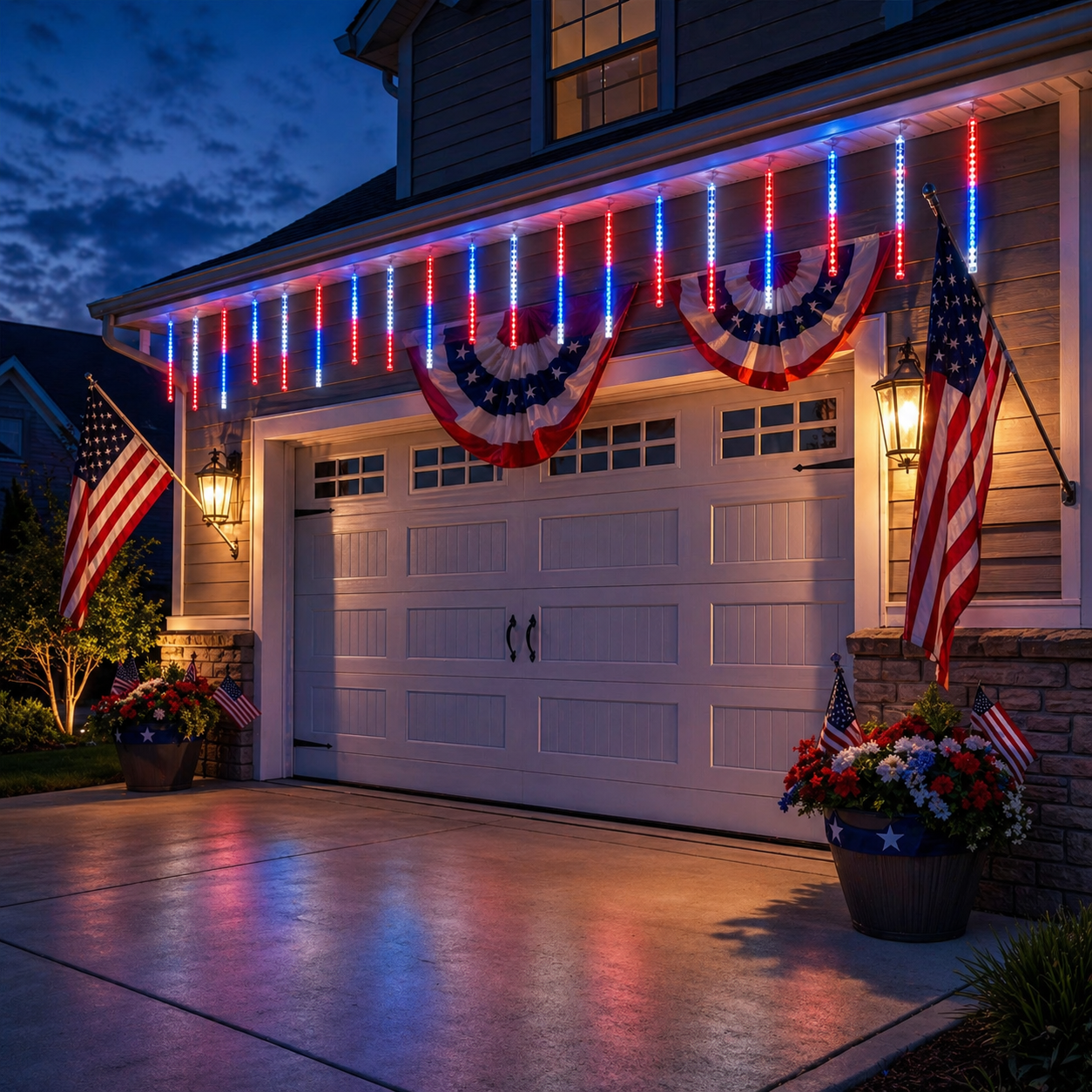 8 Tubes 144LEDs Red, White & Blue Solar Meteor Shower Lights
