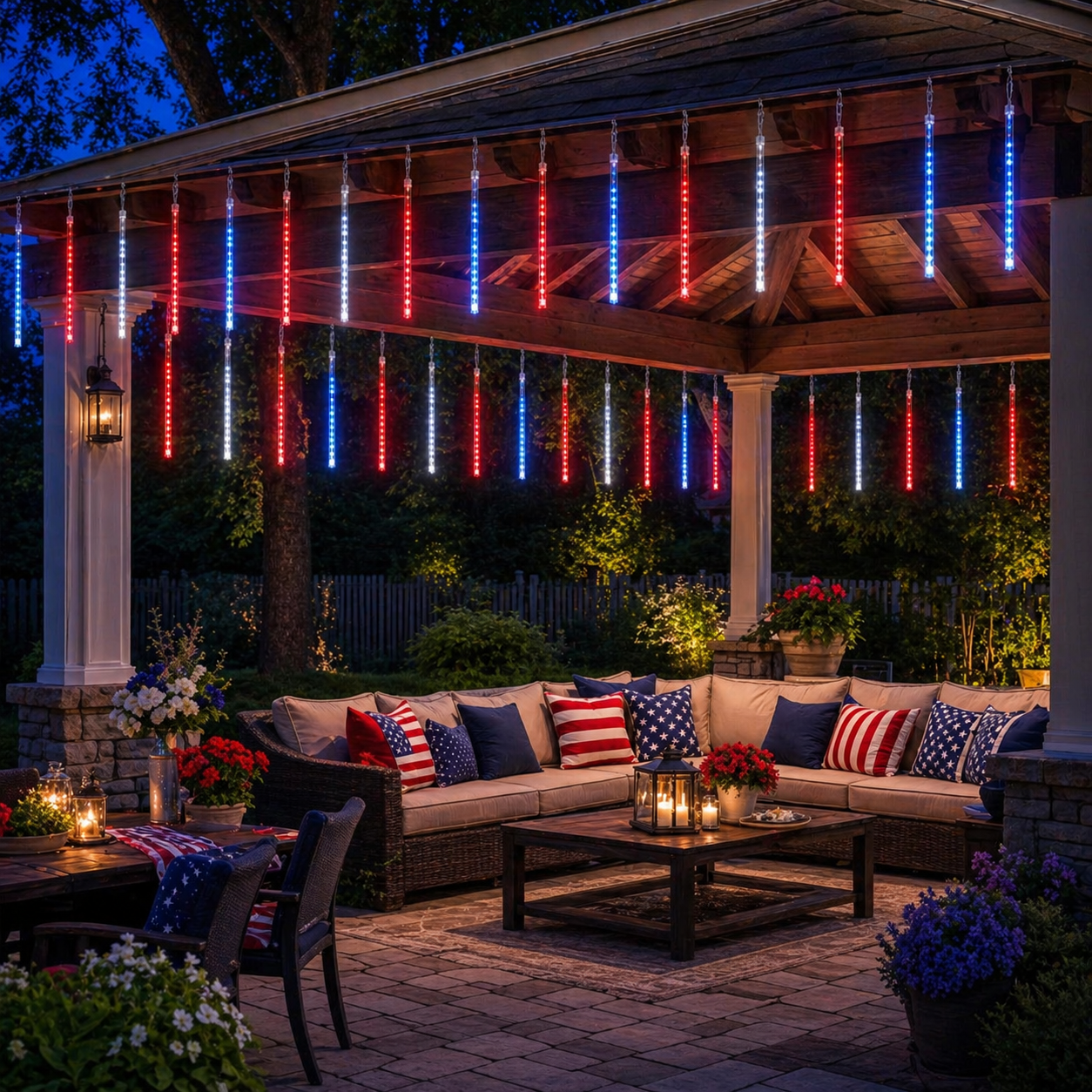 8 Tubes 144LEDs Red, White & Blue Solar Meteor Shower Lights