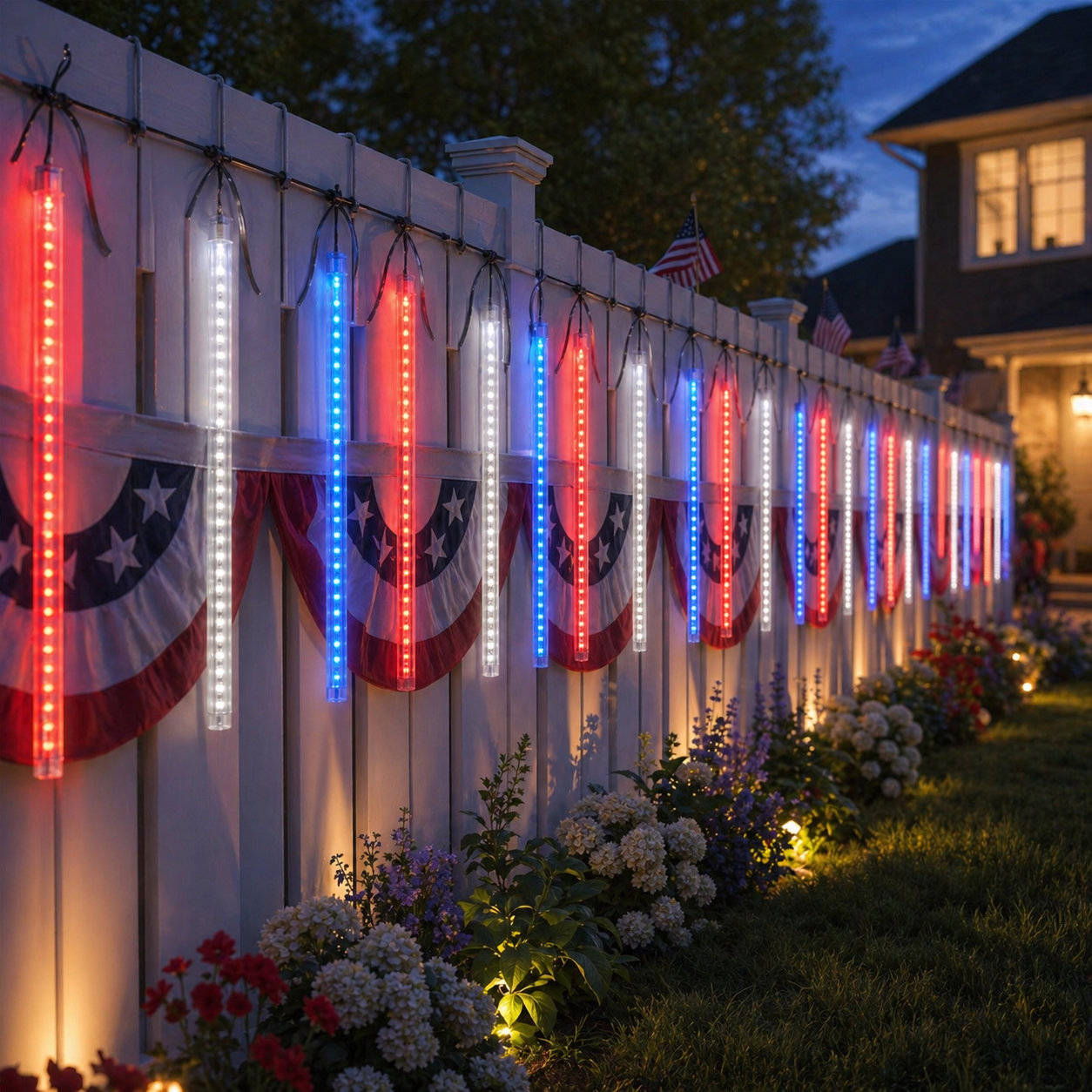 8 Tubes 144LEDs Red, White & Blue Solar Meteor Shower Lights
