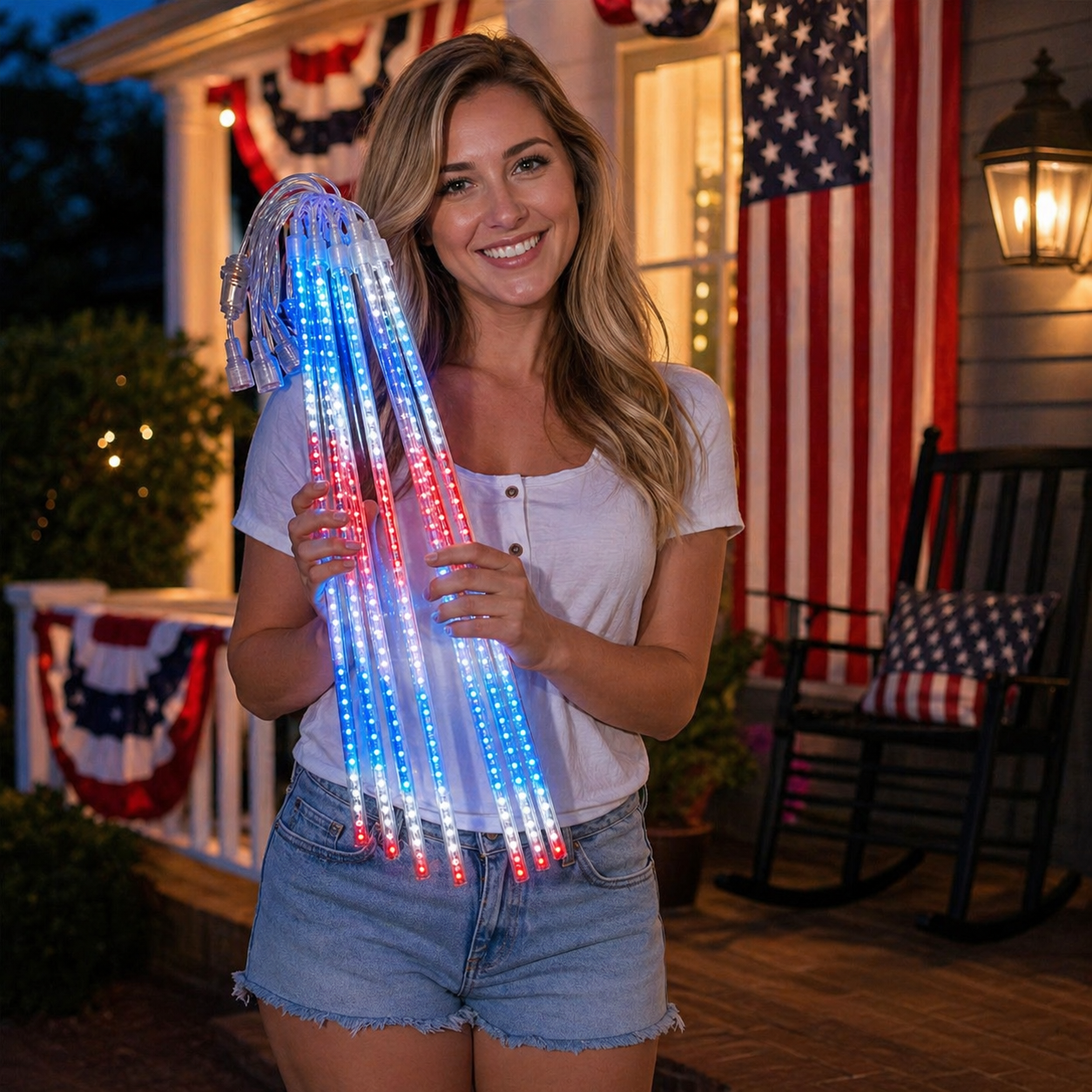 8 Tubes 144LEDs Red, White & Blue Solar Meteor Shower Lights