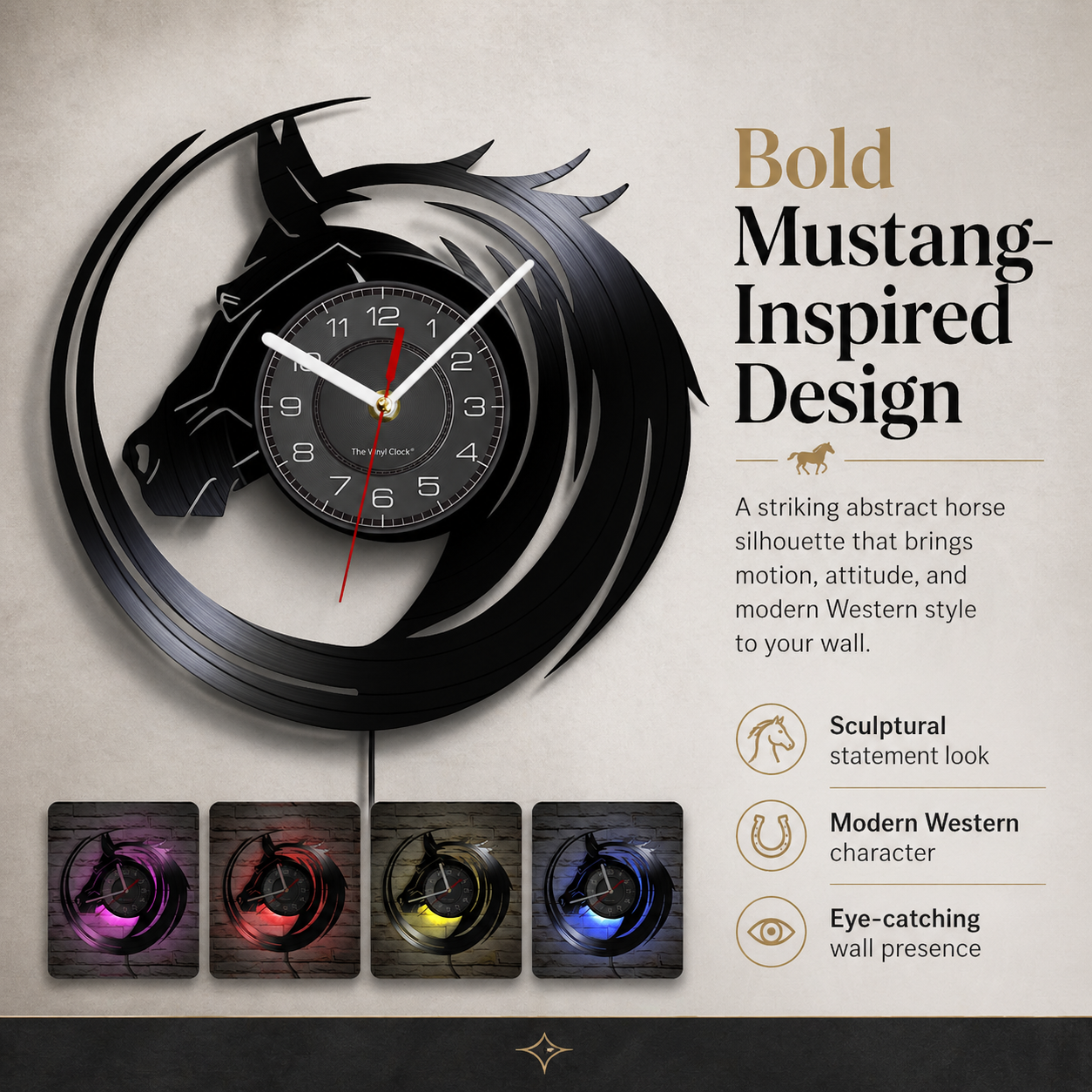 Mustang Spirit Abstract Horse Wall Clock