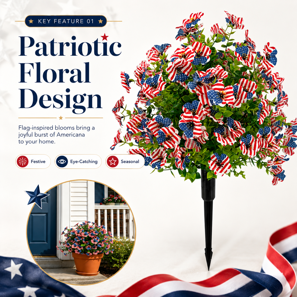Stars & Stripes Patriotic Petunia Garden Stake