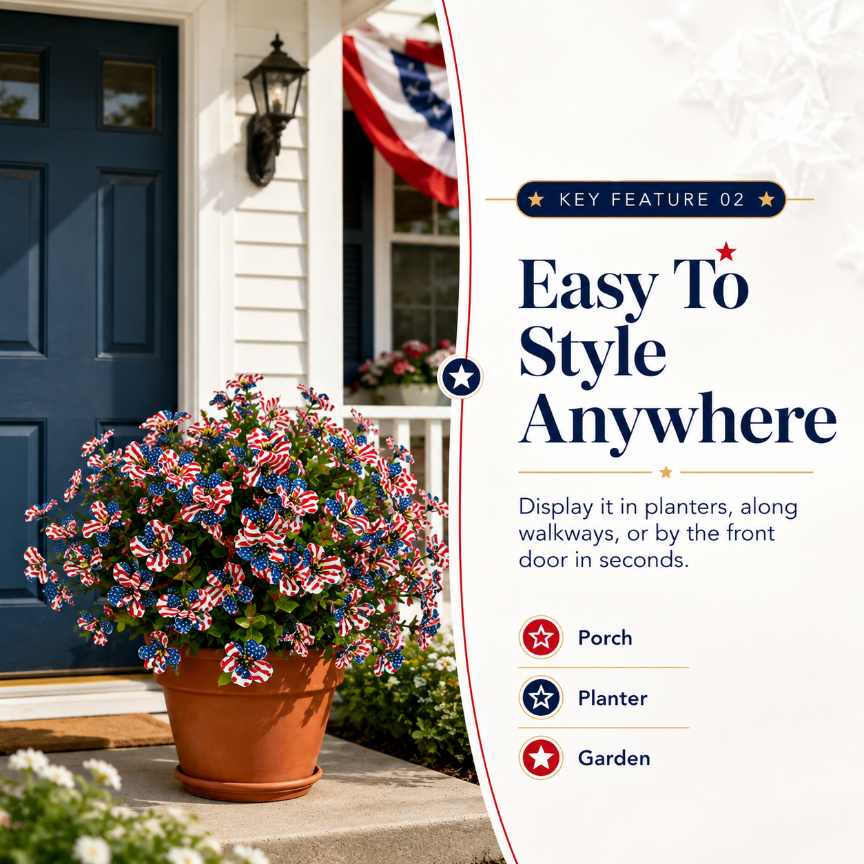Stars & Stripes Patriotic Petunia Garden Stake