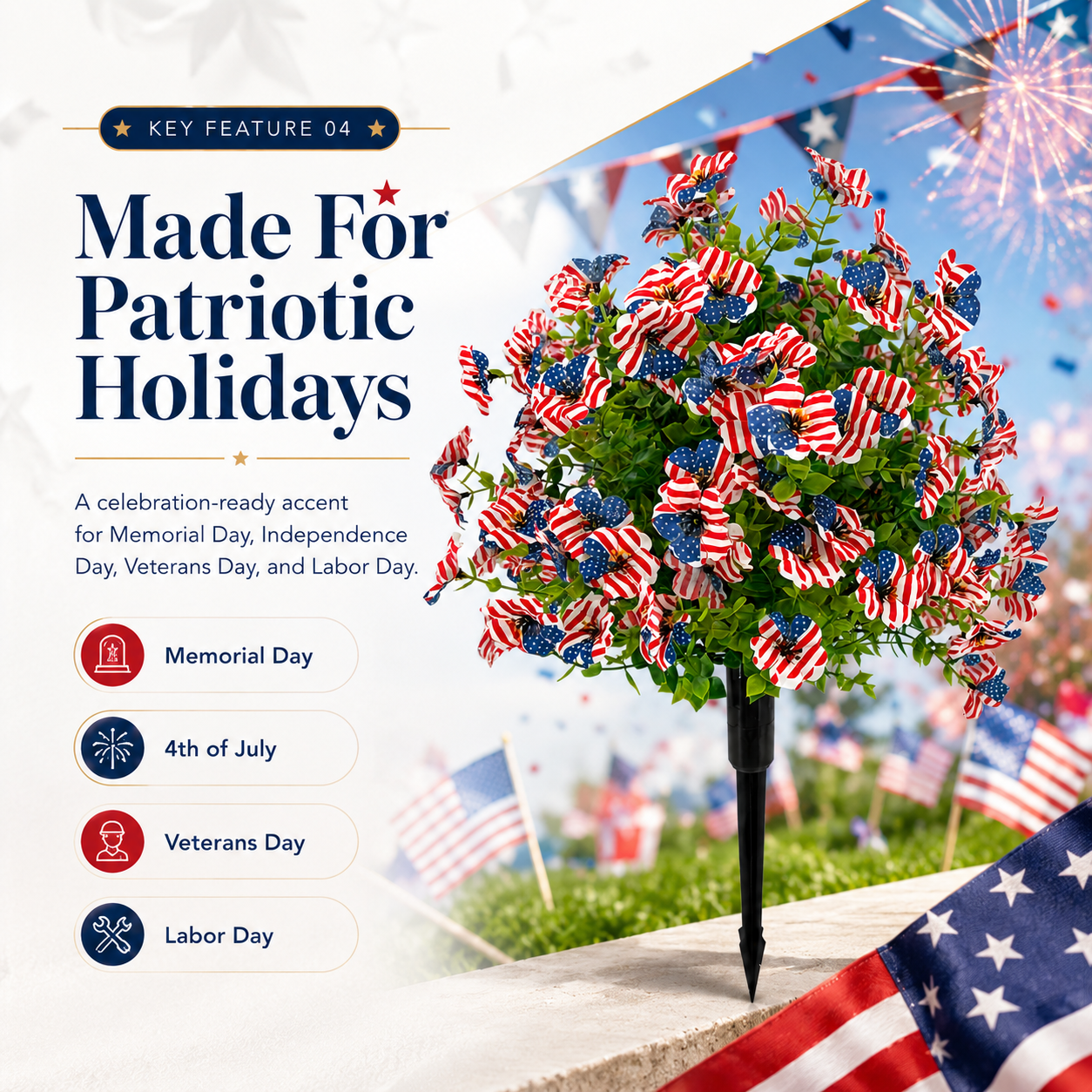 Stars & Stripes Patriotic Petunia Garden Stake
