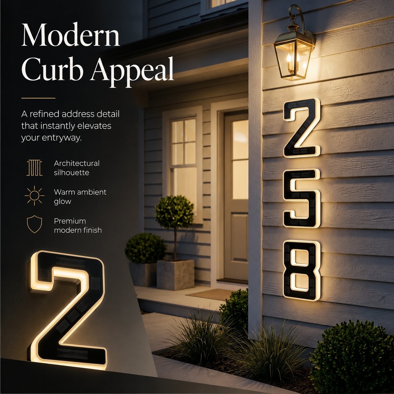Modern Solar LED Illuminated House Number