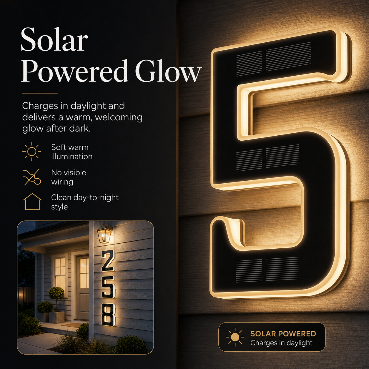 Modern Solar LED Illuminated House Number