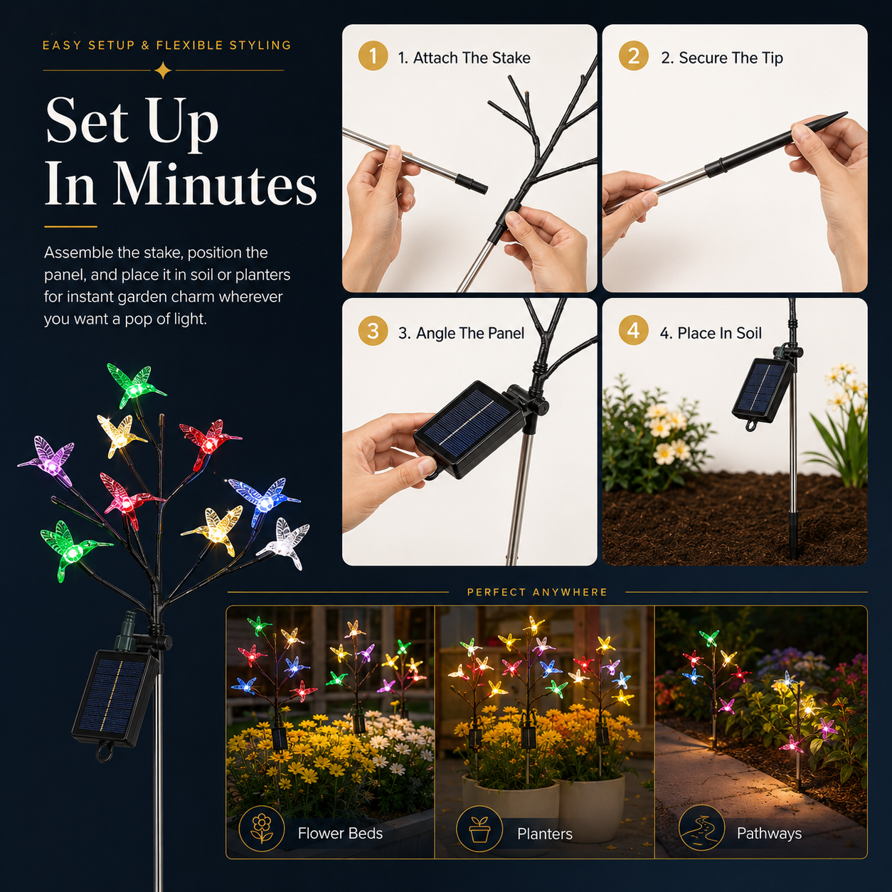 Solar Hummingbird Garden Stake Light