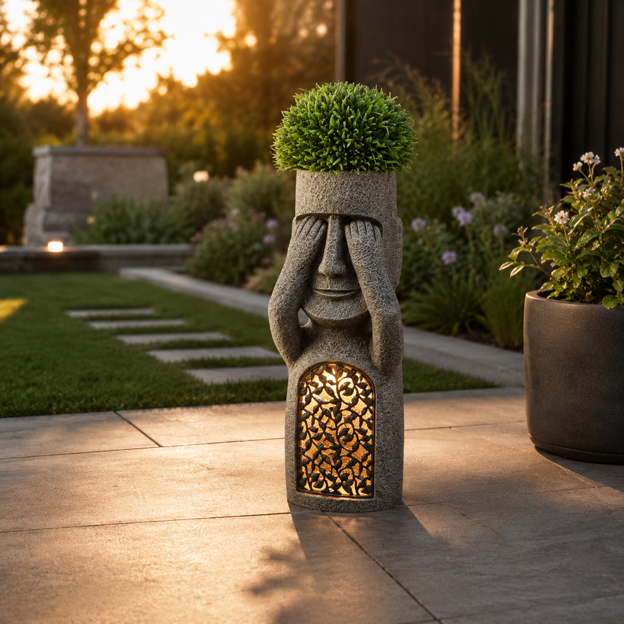 Solar Moai Planter Lantern Statue