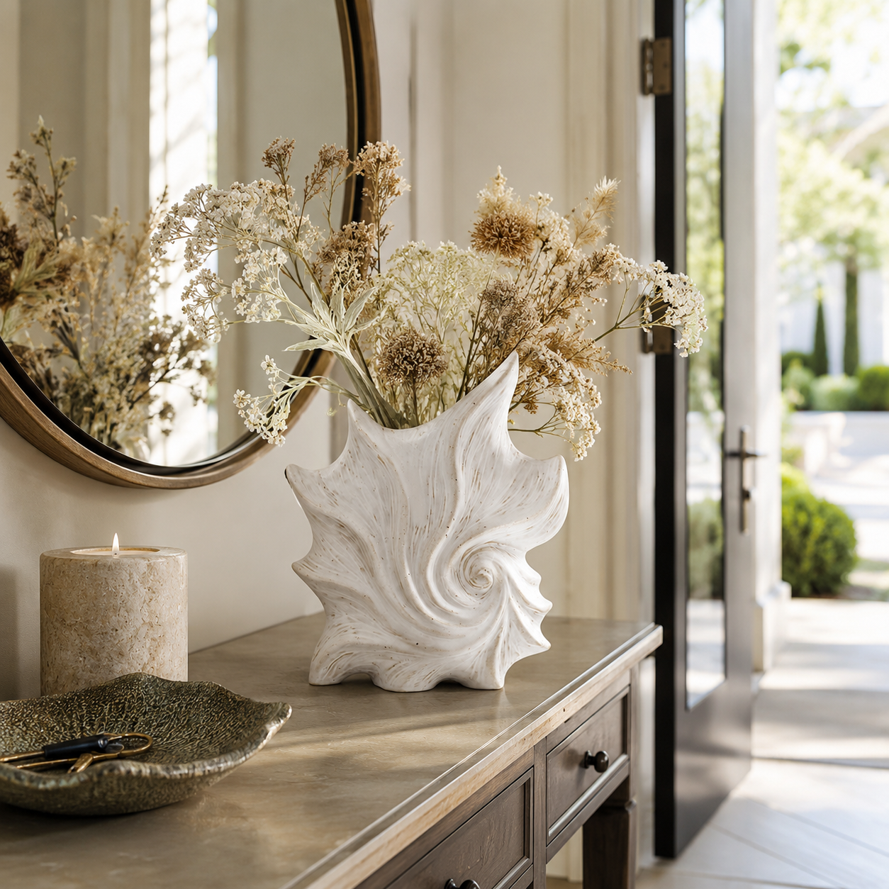 Sculpted Conch Shell Ceramic Vase