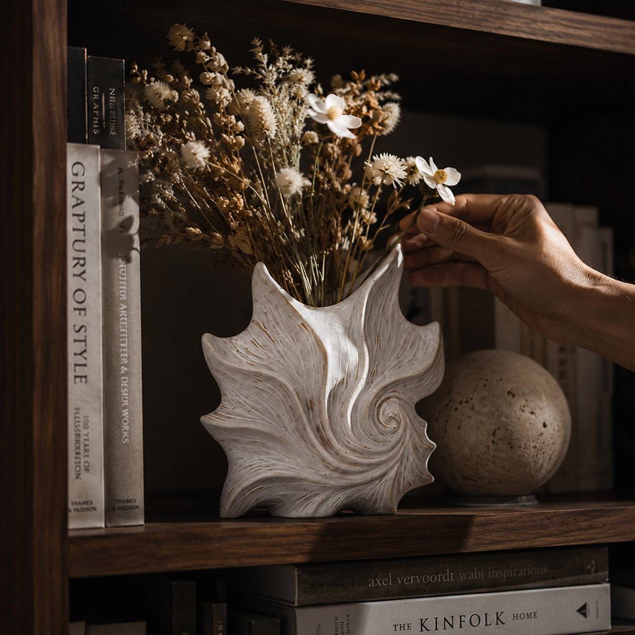 Sculpted Conch Shell Ceramic Vase