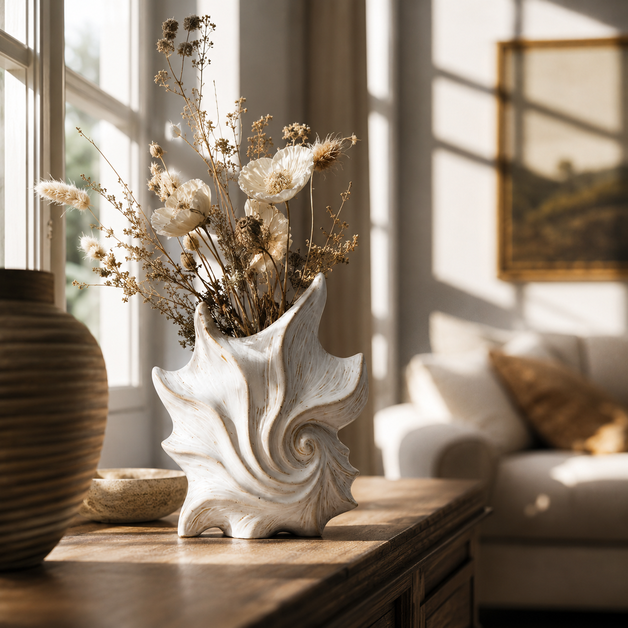 Sculpted Conch Shell Ceramic Vase