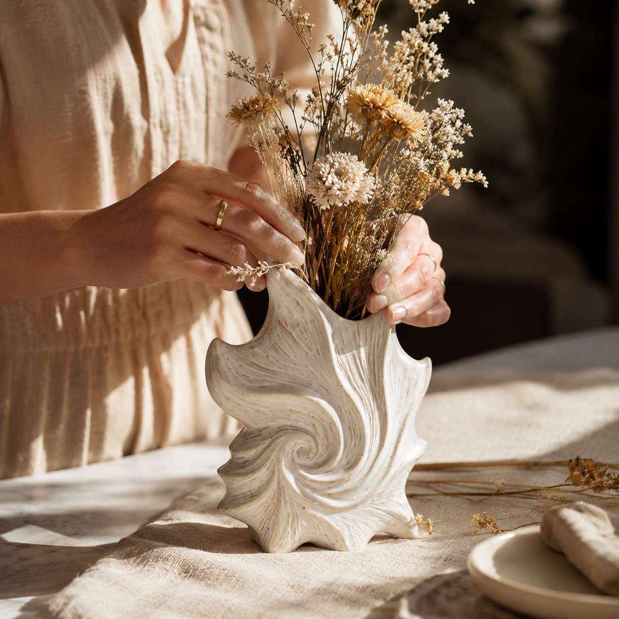 Sculpted Conch Shell Ceramic Vase