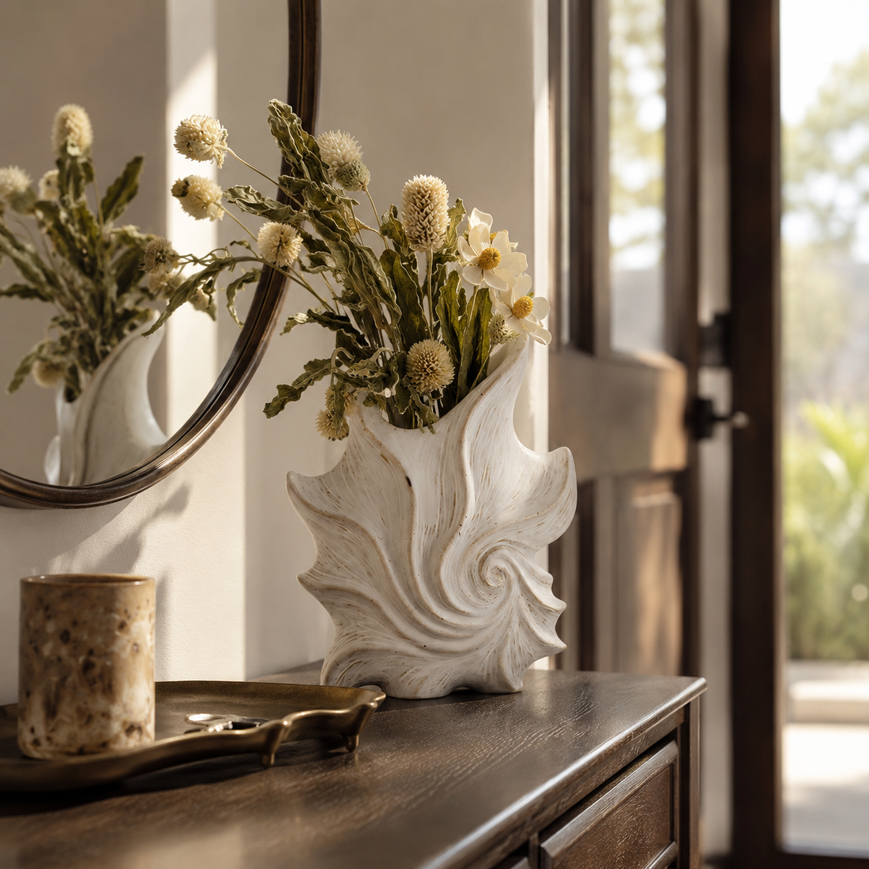Sculpted Conch Shell Ceramic Vase