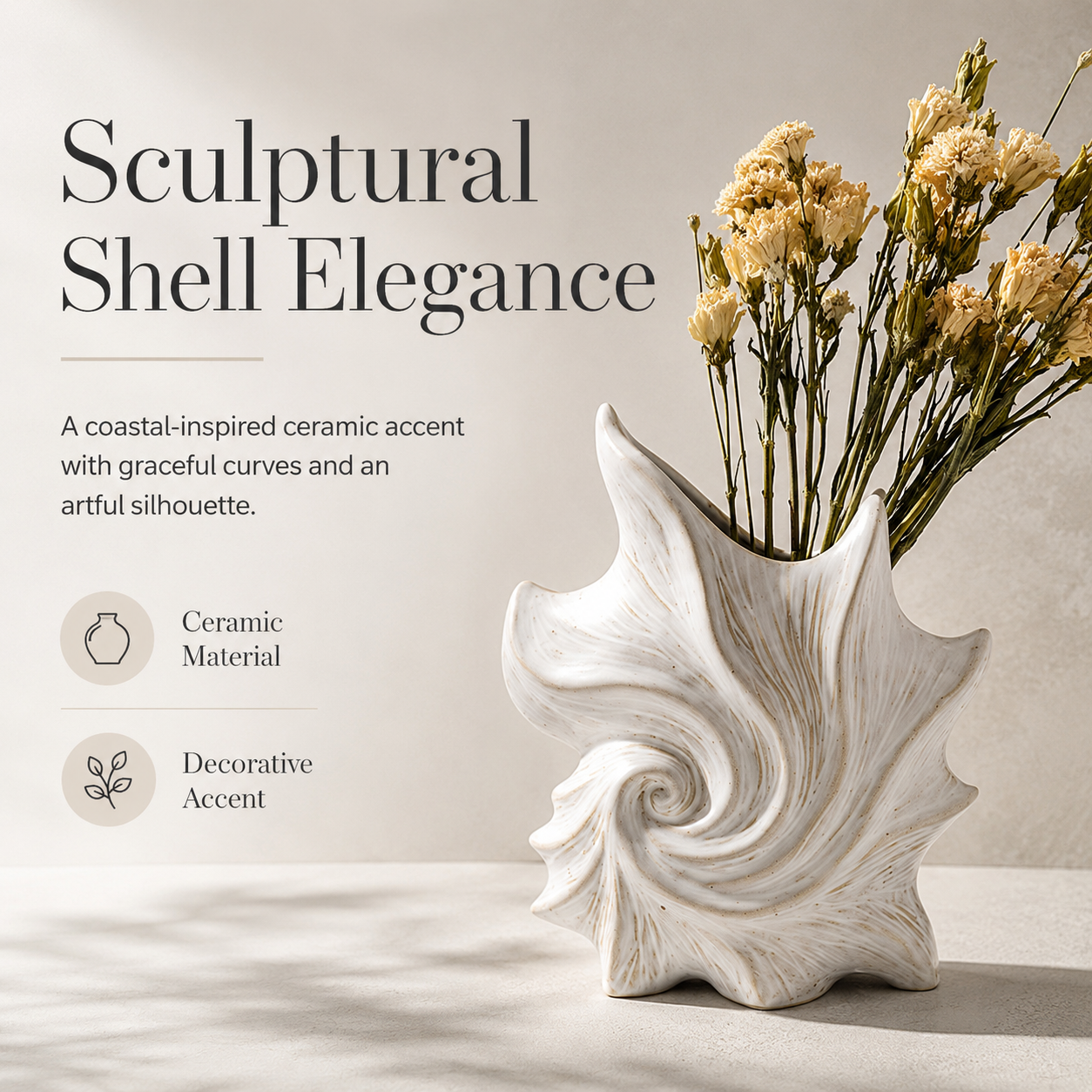 Sculpted Conch Shell Ceramic Vase