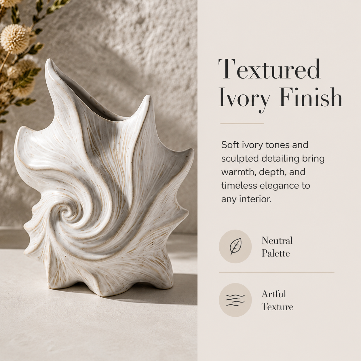 Sculpted Conch Shell Ceramic Vase
