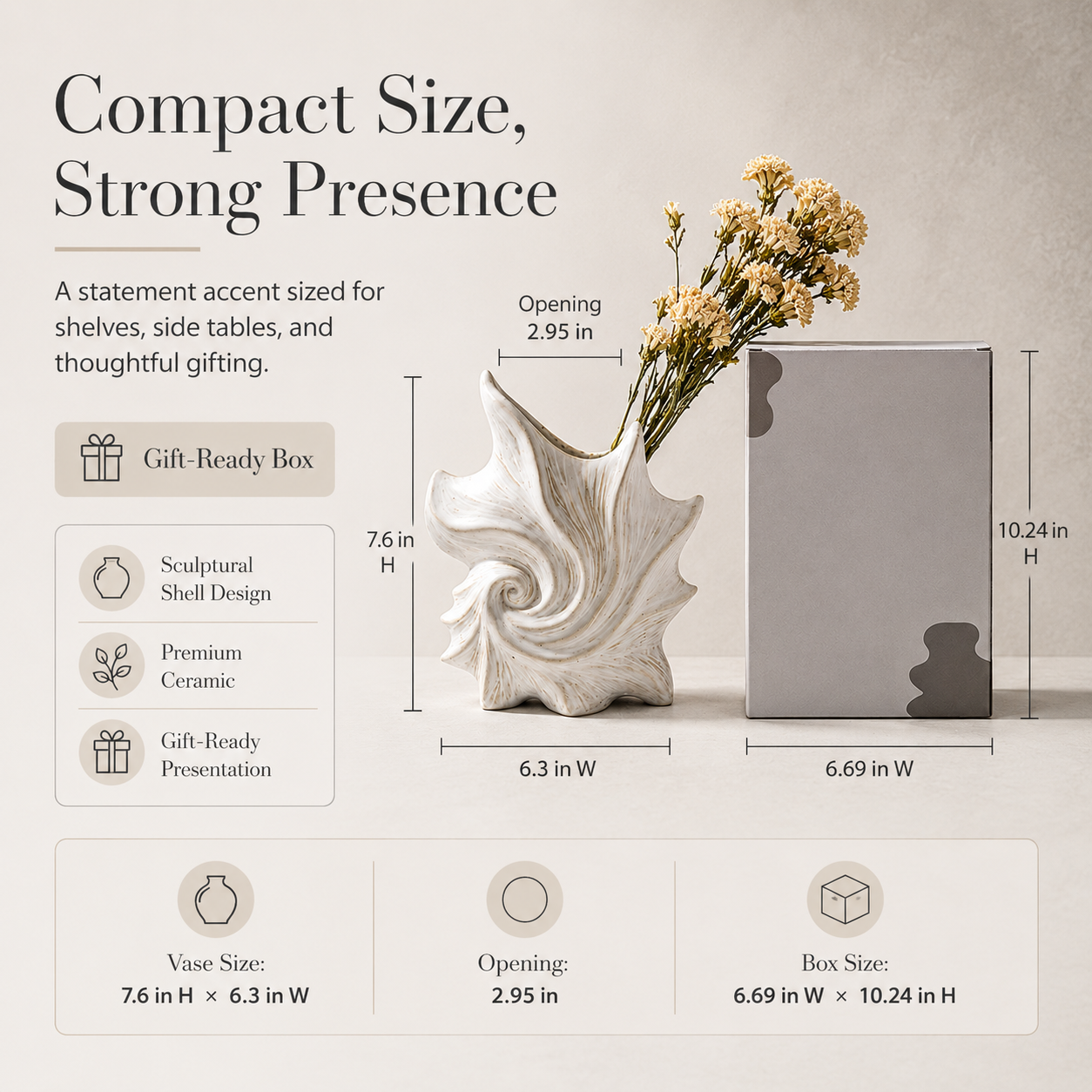 Sculpted Conch Shell Ceramic Vase