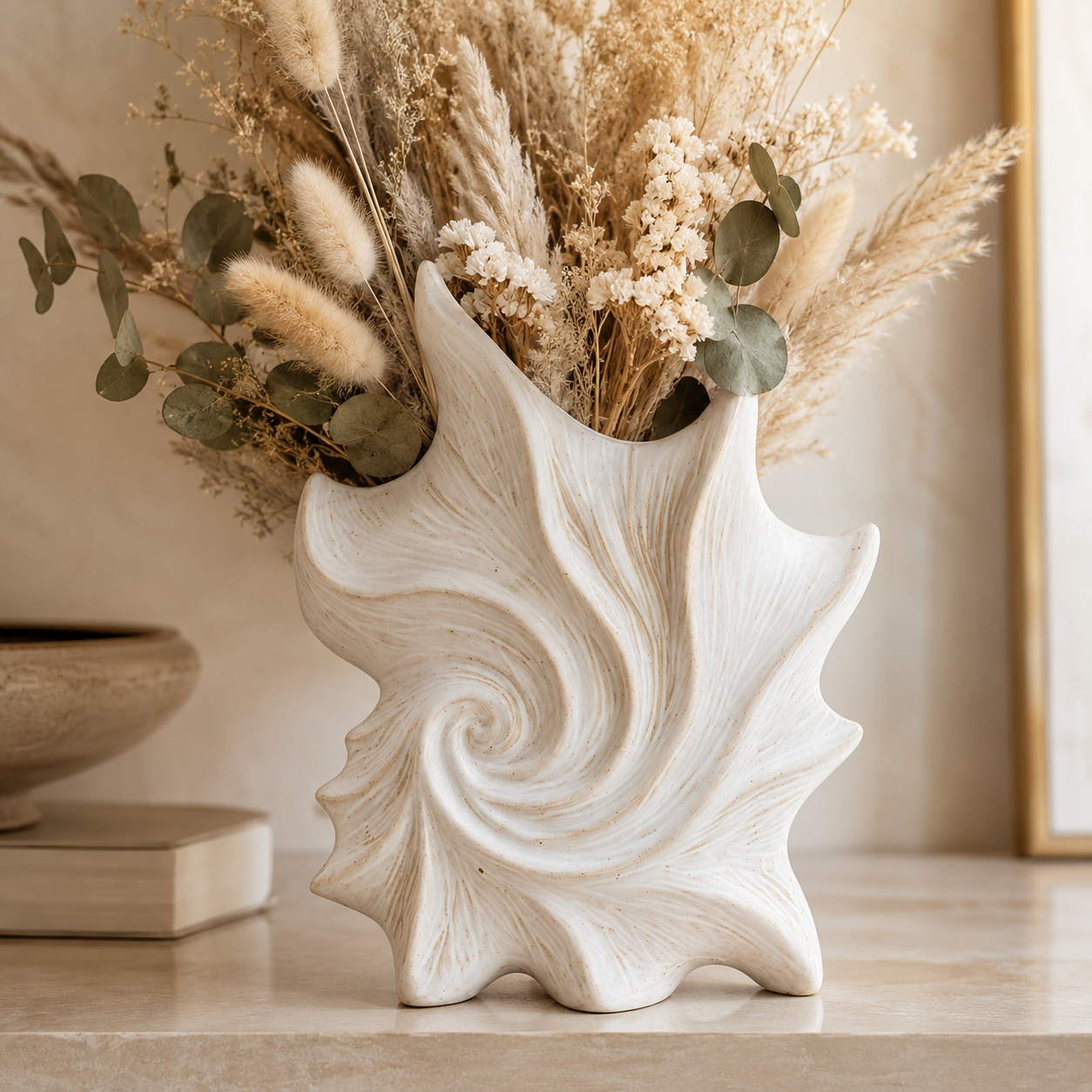 Sculpted Conch Shell Ceramic Vase