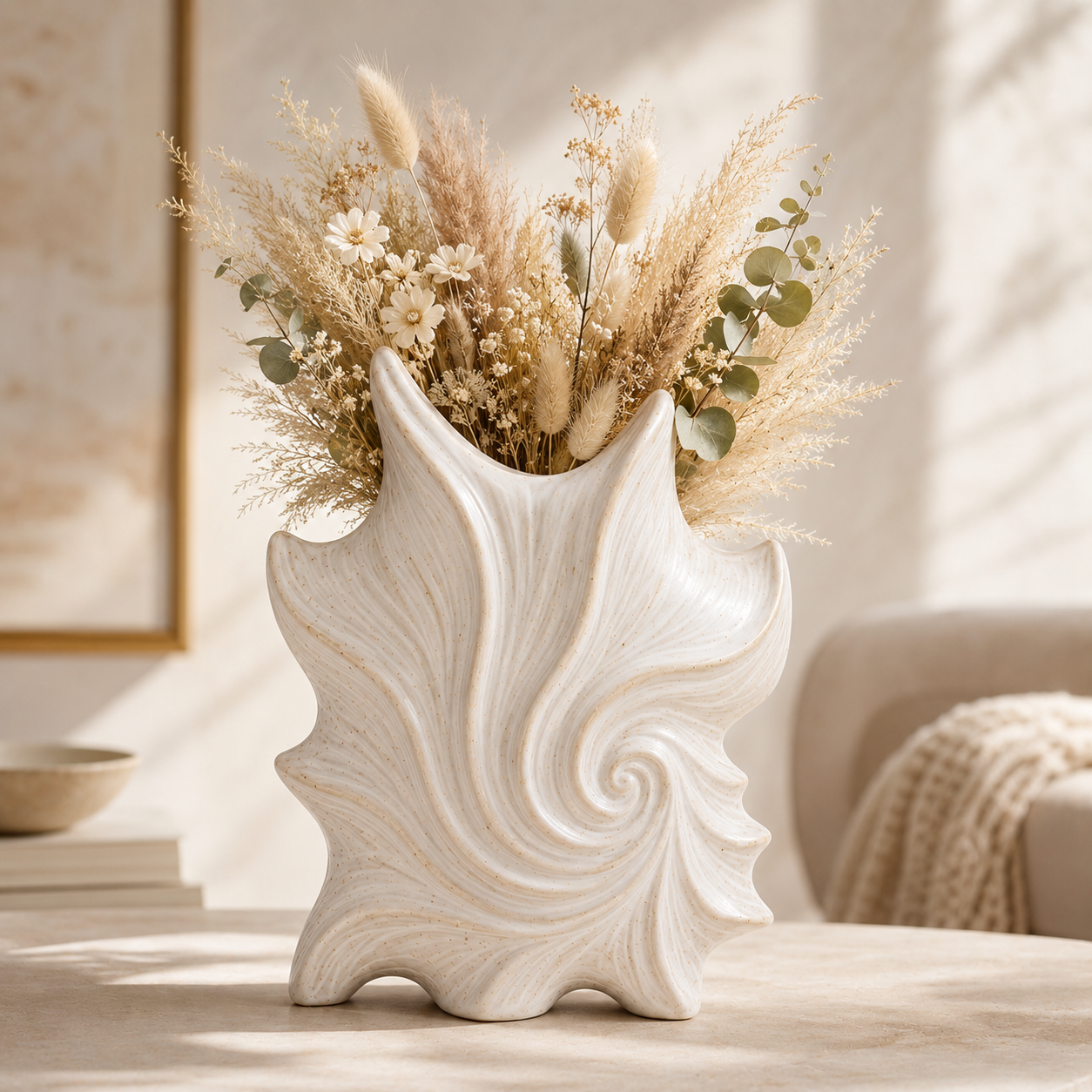 Sculpted Conch Shell Ceramic Vase