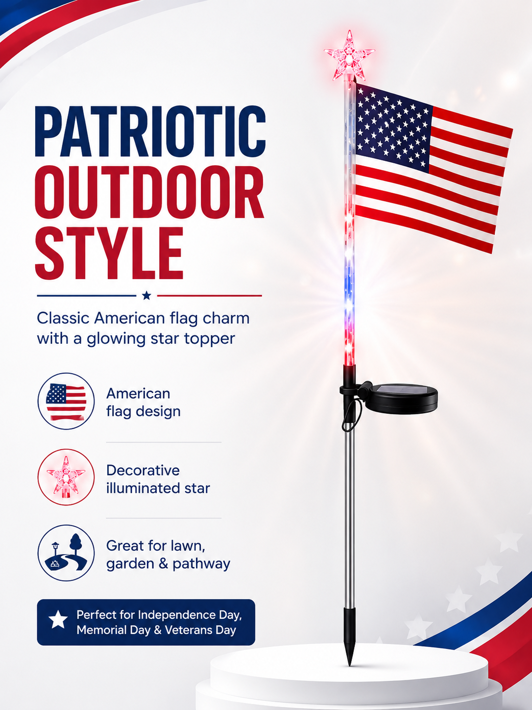 Solar Patriotic American Flag Stake Light