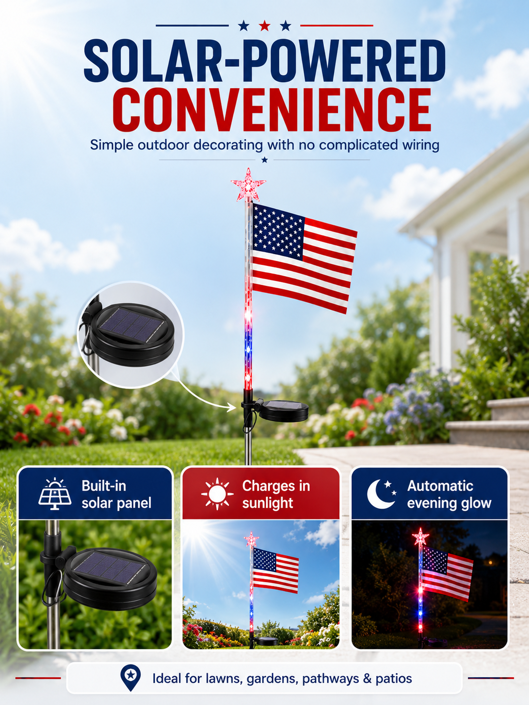 Solar Patriotic American Flag Stake Light