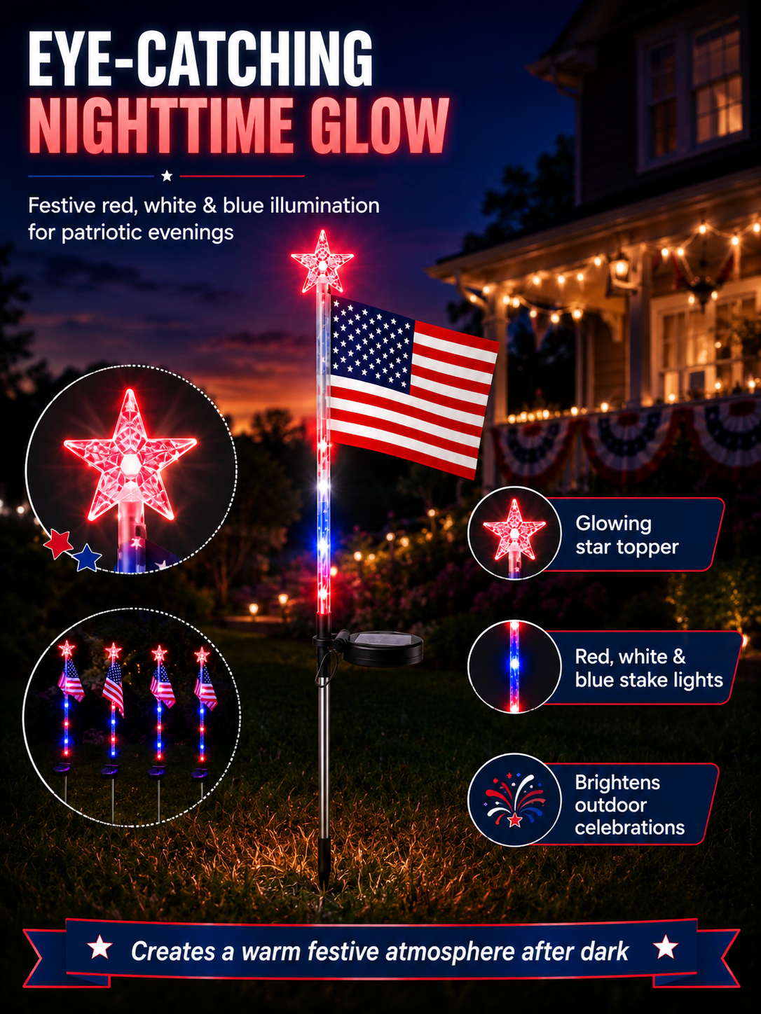 Solar Patriotic American Flag Stake Light