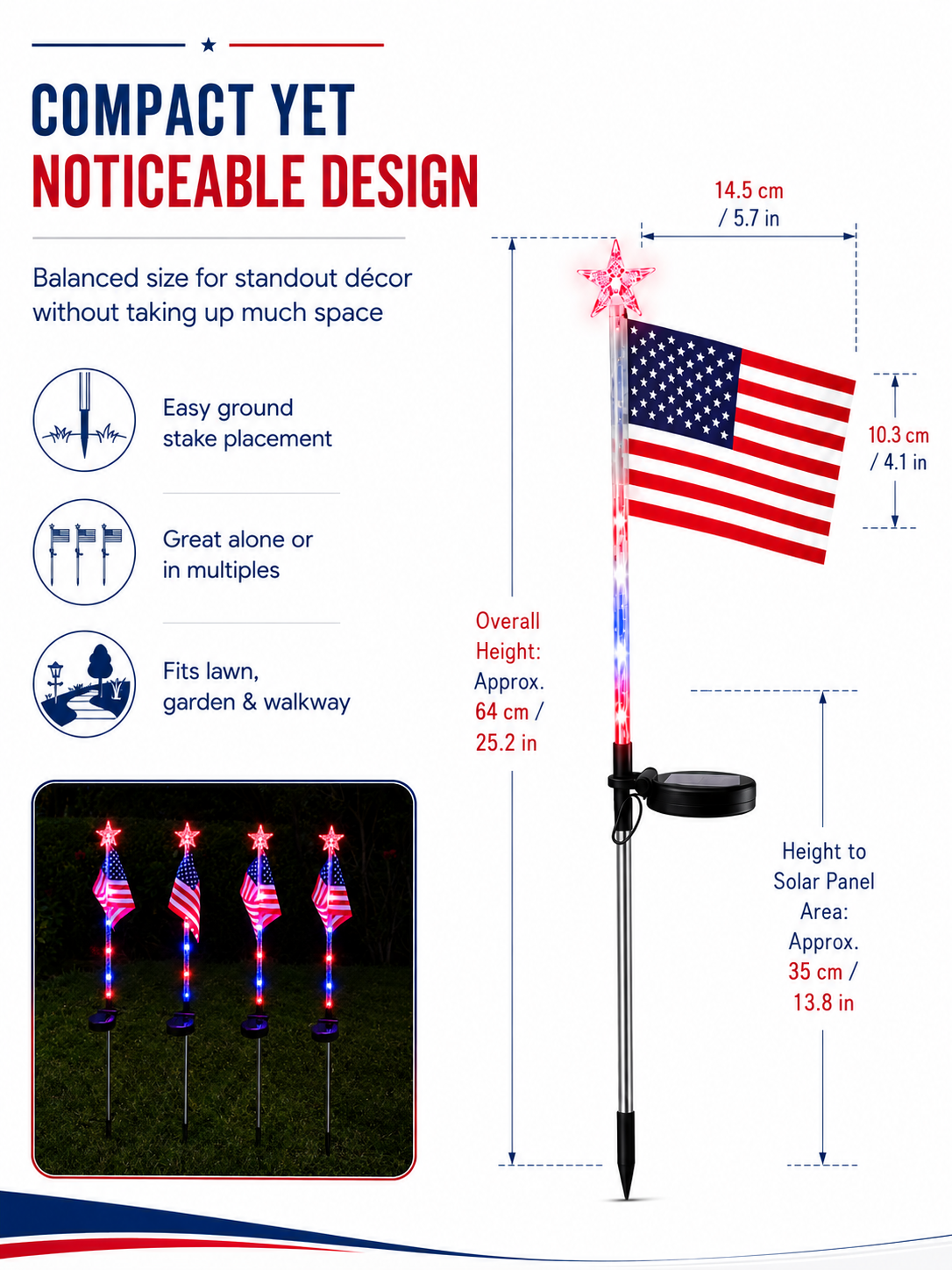 Solar Patriotic American Flag Stake Light