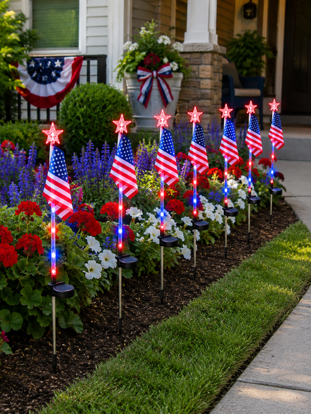 Solar Patriotic American Flag Stake Light