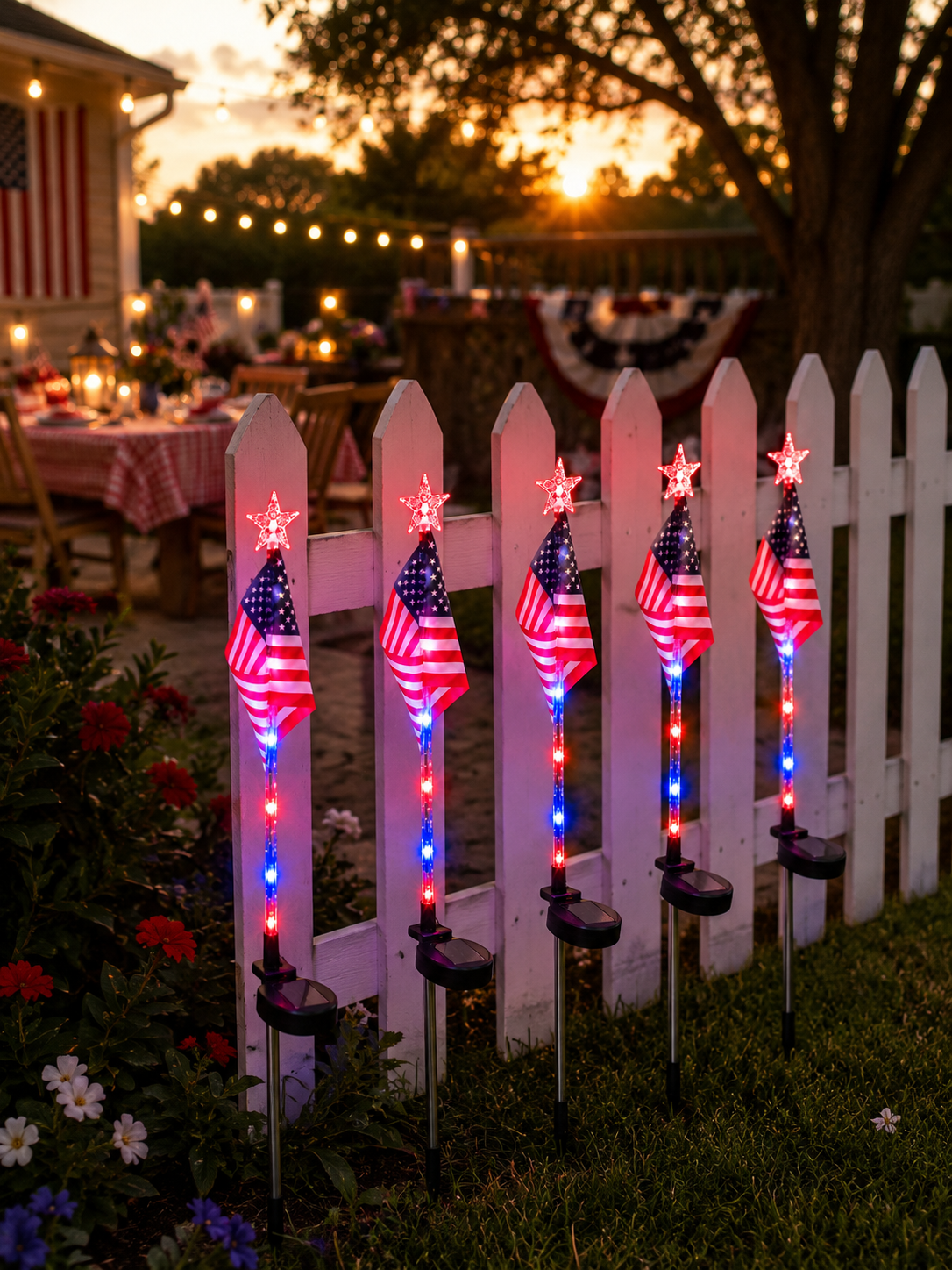 Solar Patriotic American Flag Stake Light