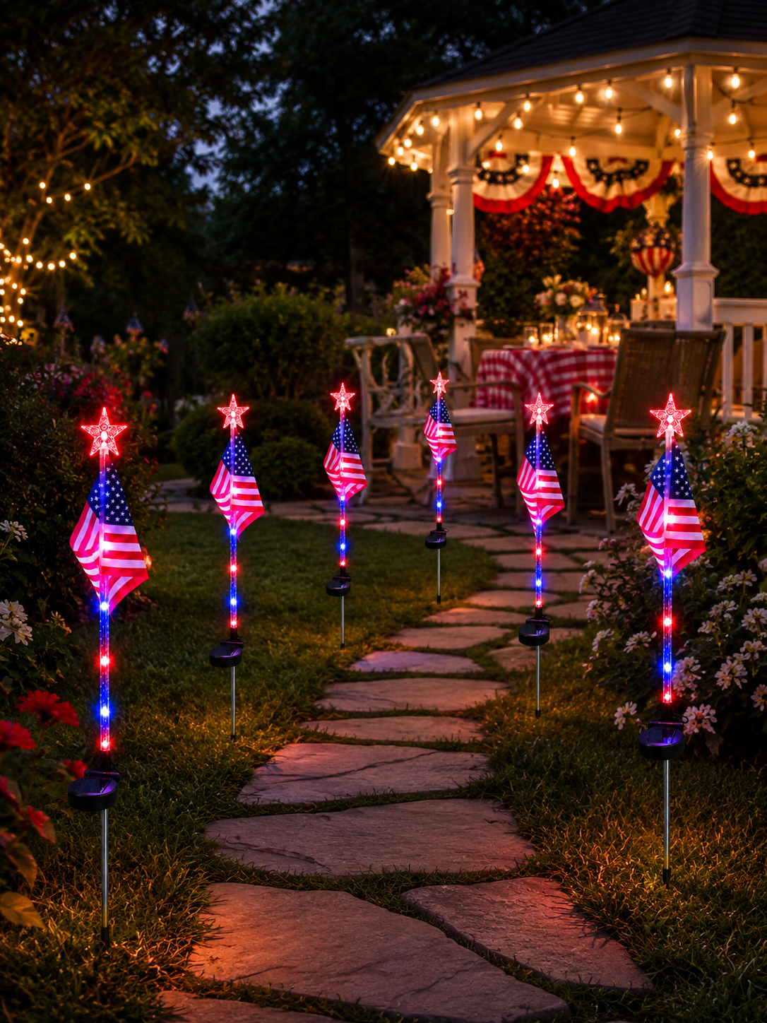 Solar Patriotic American Flag Stake Light