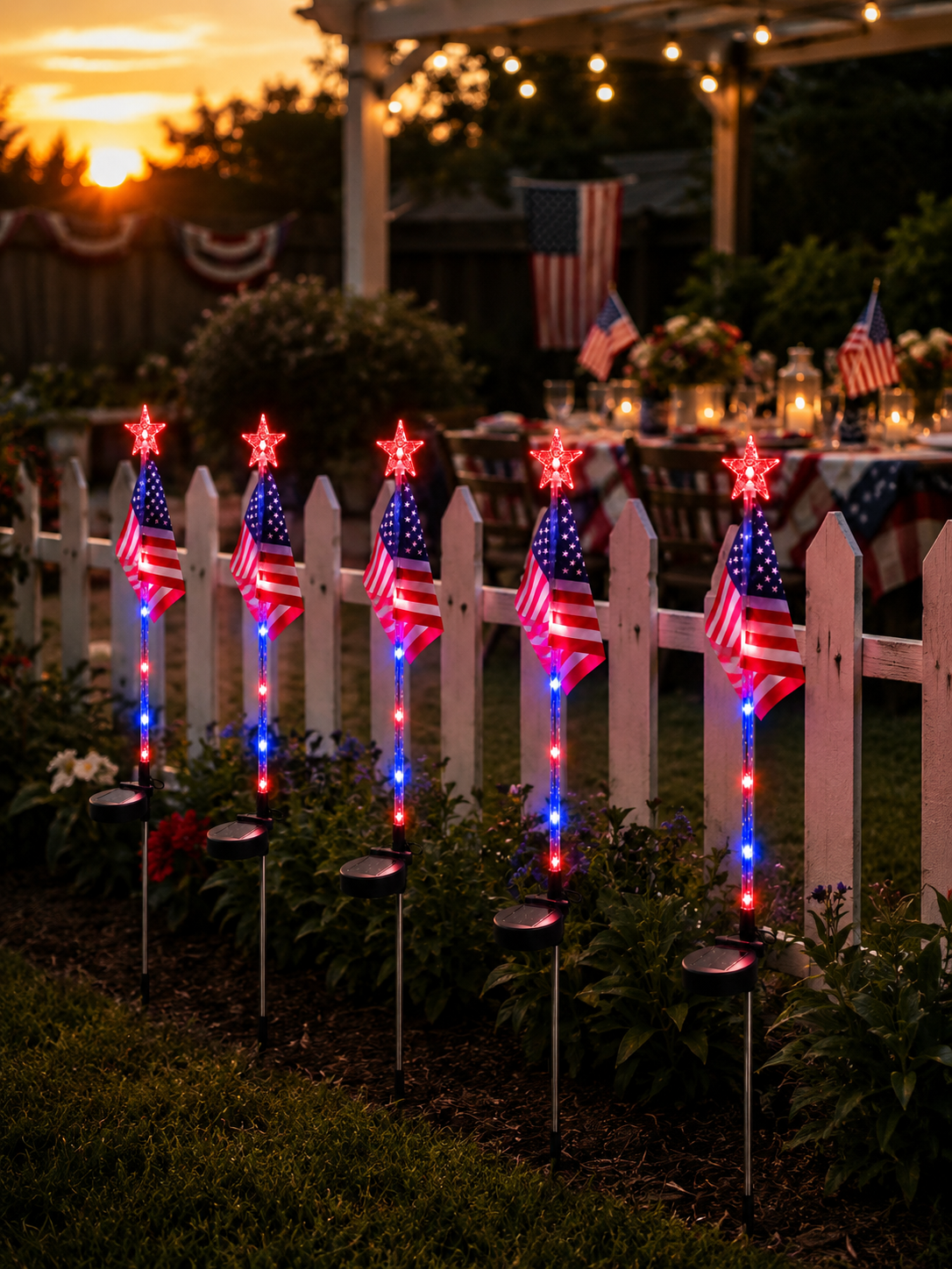 Solar Patriotic American Flag Stake Light