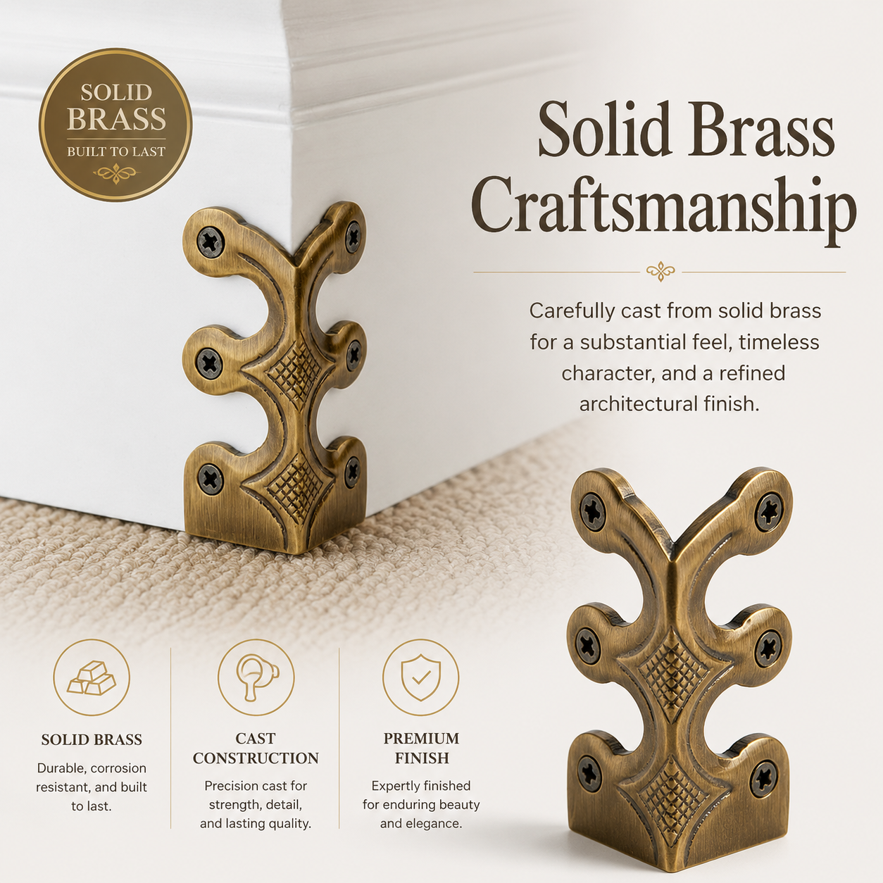 Skiffer Skirting Board Corner Protector Antique Brass 75mm