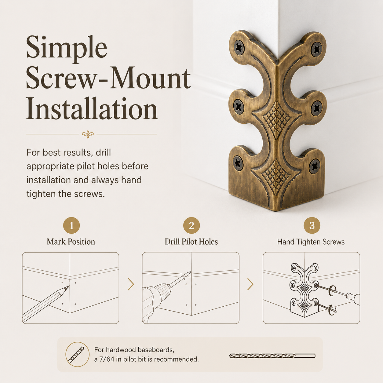Skiffer Skirting Board Corner Protector Antique Brass 75mm