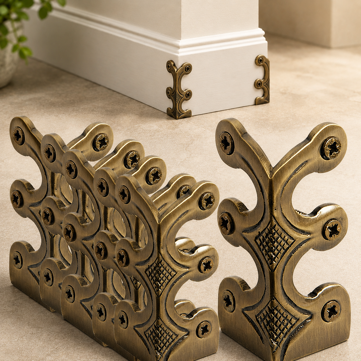 Skiffer Skirting Board Corner Protector Antique Brass 75mm